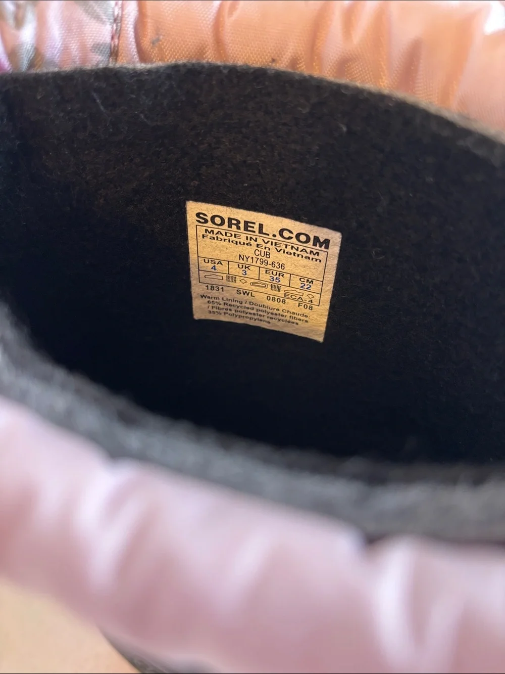 SOREL 'Cub' Winter Boots w/Felt Liners, Pink w/ Gray & Lavender Paisley